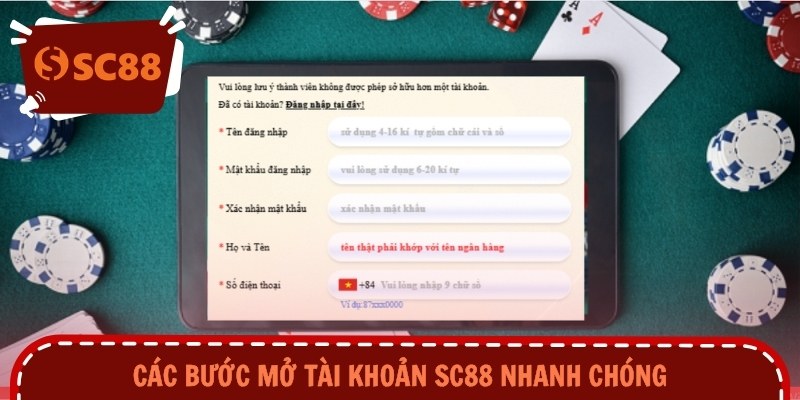 Các bước mở tài khoản SC88 nhanh chóng