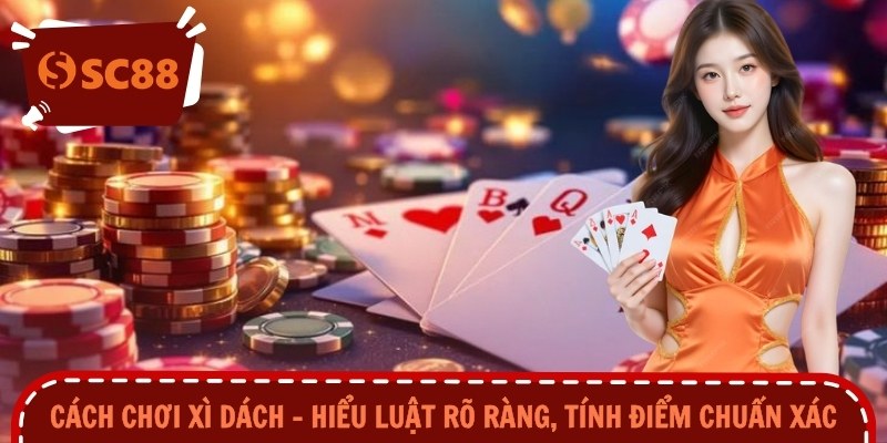 Bàn xì dách tiêu chuẩn với bộ bài và chip đặt cược