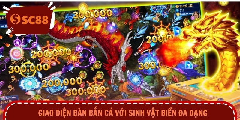 Giao diện bàn bắn cá với sinh vật biển đa dạng