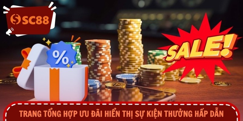 Trang tổng hợp ưu đãi hiển thị sự kiện thưởng hấp dẫn